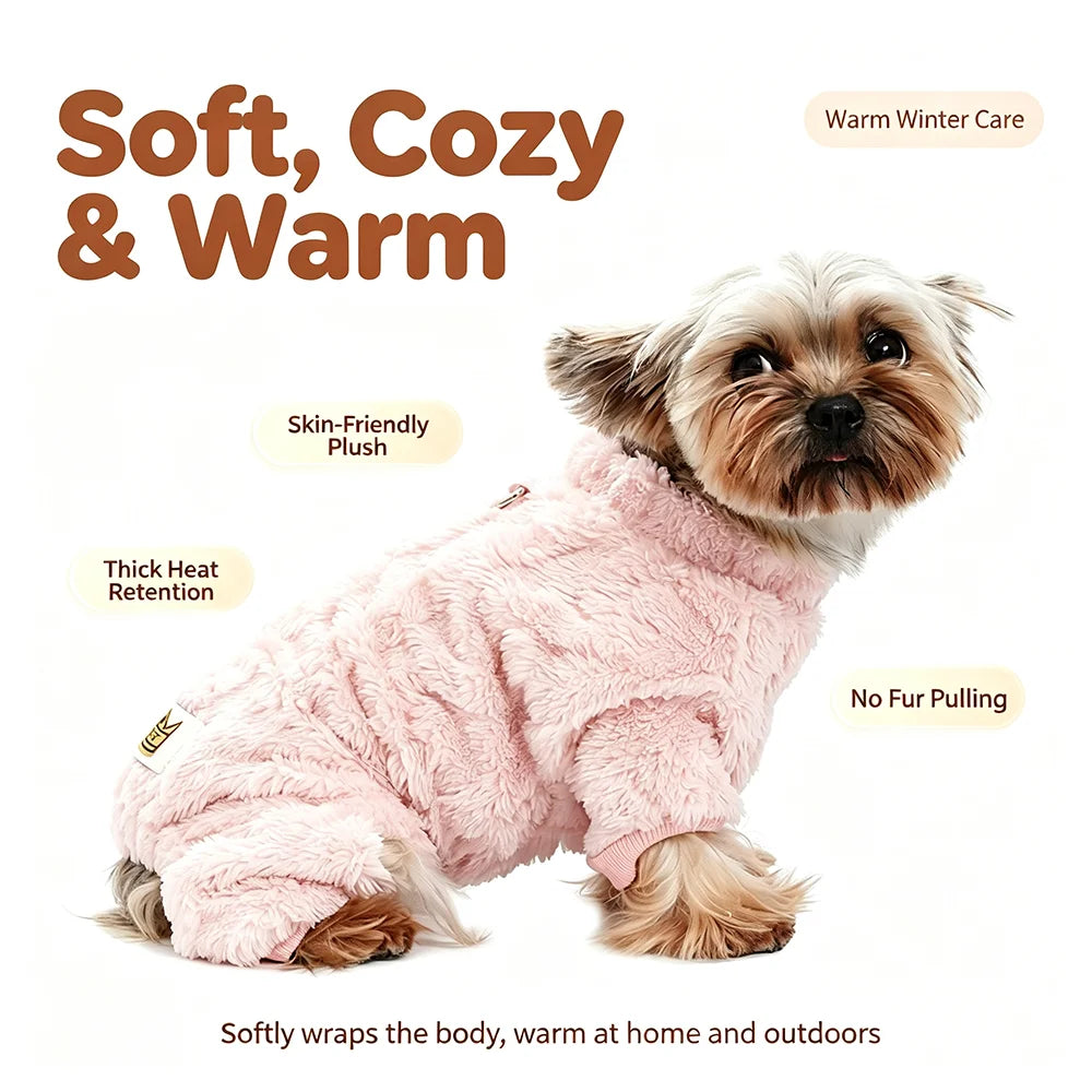 Roupa Quente de Pelúcia para Cães, Macacão de Inverno para Pets, Roupa de Quatro Patas de Lã Macia para Cães Pequenos e Médios, Gatos, Casaco para Filhotes com Anel para Coleira