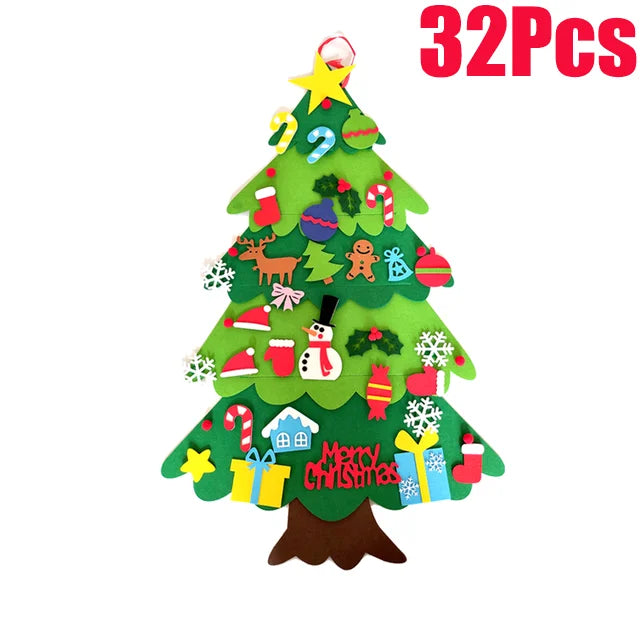 DIY sentiu árvore de natal com ornamento suspenso, luzes LED, presentes para crianças, decoração de ano novo, suprimentos de natal, 2024
