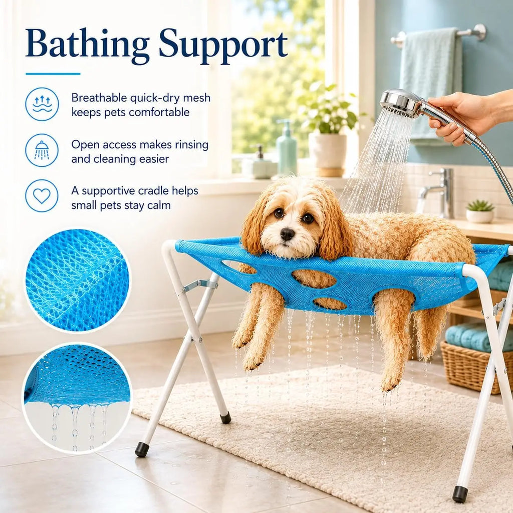 Rede de Banho Dobrável para Cães e Gatos, Suporte de Malha para Higiene, Banho e Corte de Unhas