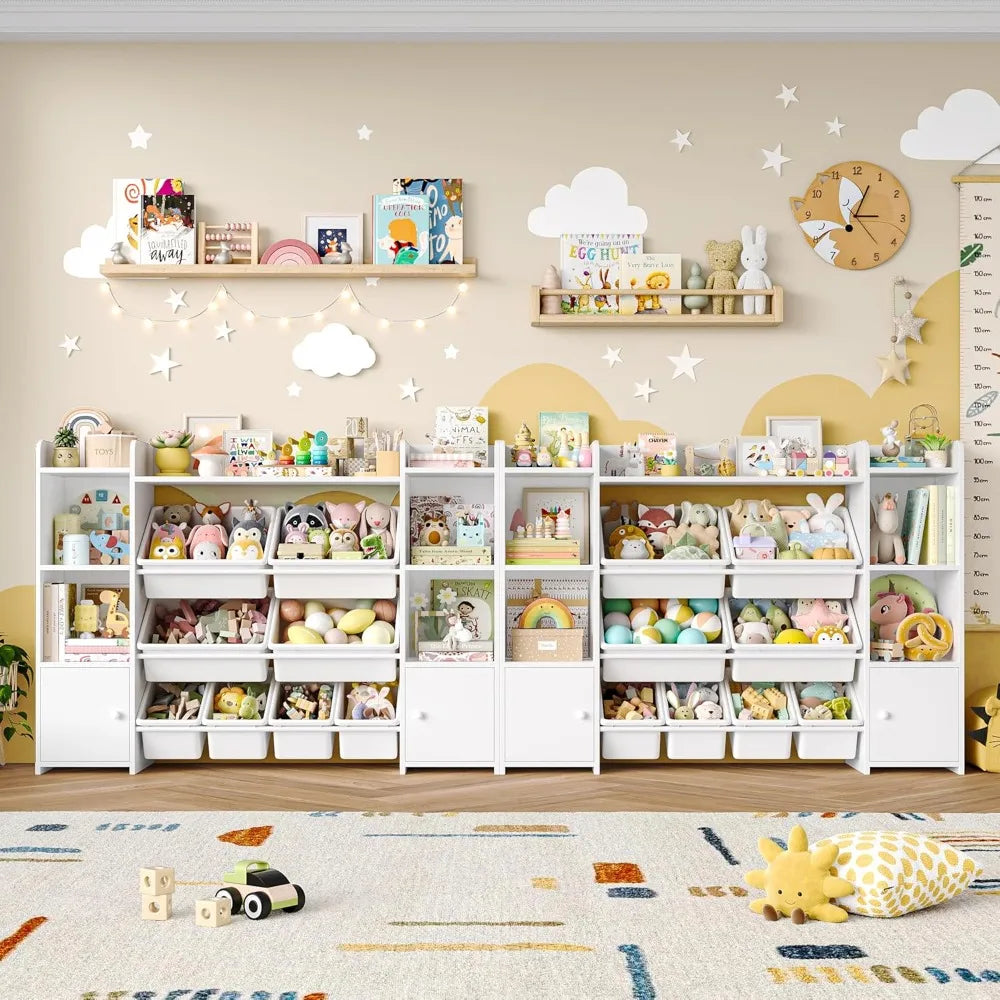 Organizador Grande para Brinquedos com 8 Caixas e 6 Compartimentos, Estante Infantil de 55 Polegadas com Prateleira Superior para Sala de Brincadeiras