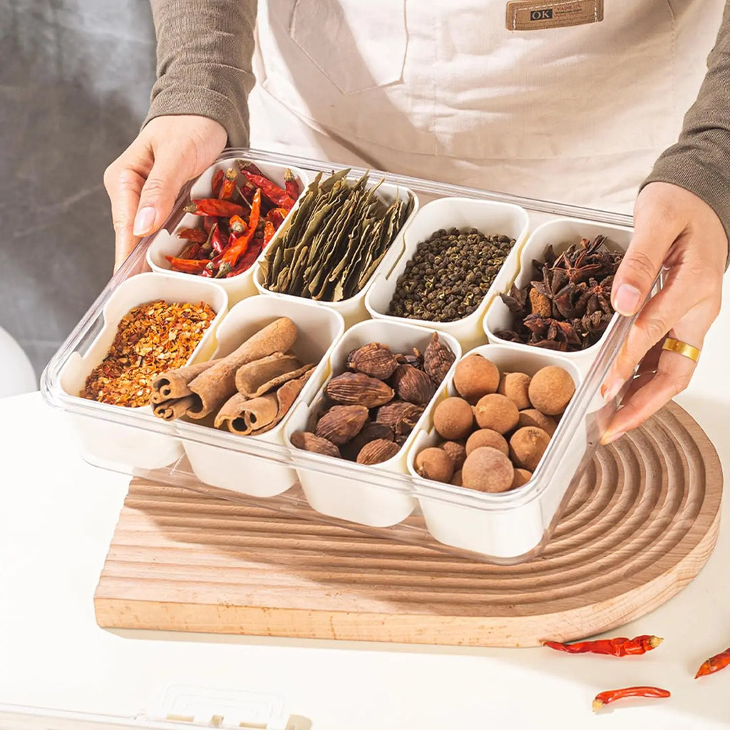 Caixa Organizadora de Lanches com 4/8 Divisórias, Tábua de Charcutaria Portátil para Viagem com Tampa, Caixa de Armazenamento de Alimentos para Geladeira, Organizador de Lanches