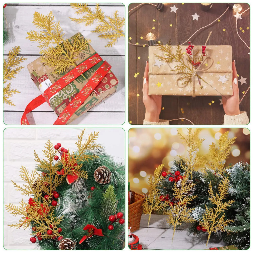 Decoração de natal glitter ramos bagas buquê de flores artificiais enfeites de árvore de natal para casa ano novo 2025 navidad