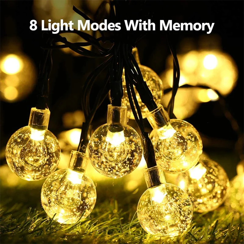 Impermeável Solar String Lights, 200 LED, Crystal Globe, Festão, Fada Luz, Jardim, Natal, Decoração ao ar livre