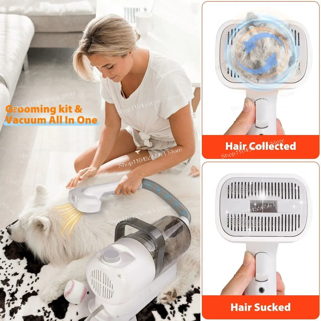 Kit de preparação para animais de estimação 6 em 1 com sucção a vácuo, máquina de cortar cabelo para cães e gatos de cabelos longos/curtos