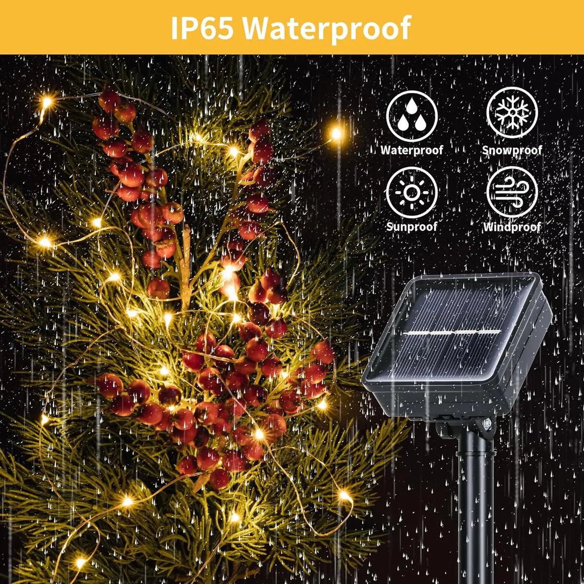 Luzes de corda solares impermeáveis ao ar livre Fairy Lights, Luzes de Natal para jardim, pátio, decorações de casamento, 8 modos