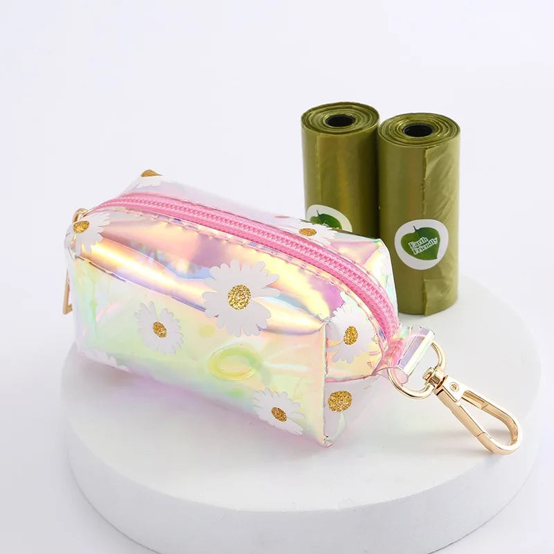 Novo pet cocô selecionador de couro a laser saco lixo escudo colorido transparente alto volume biodegradável dispensador suprimentos para animais estimação