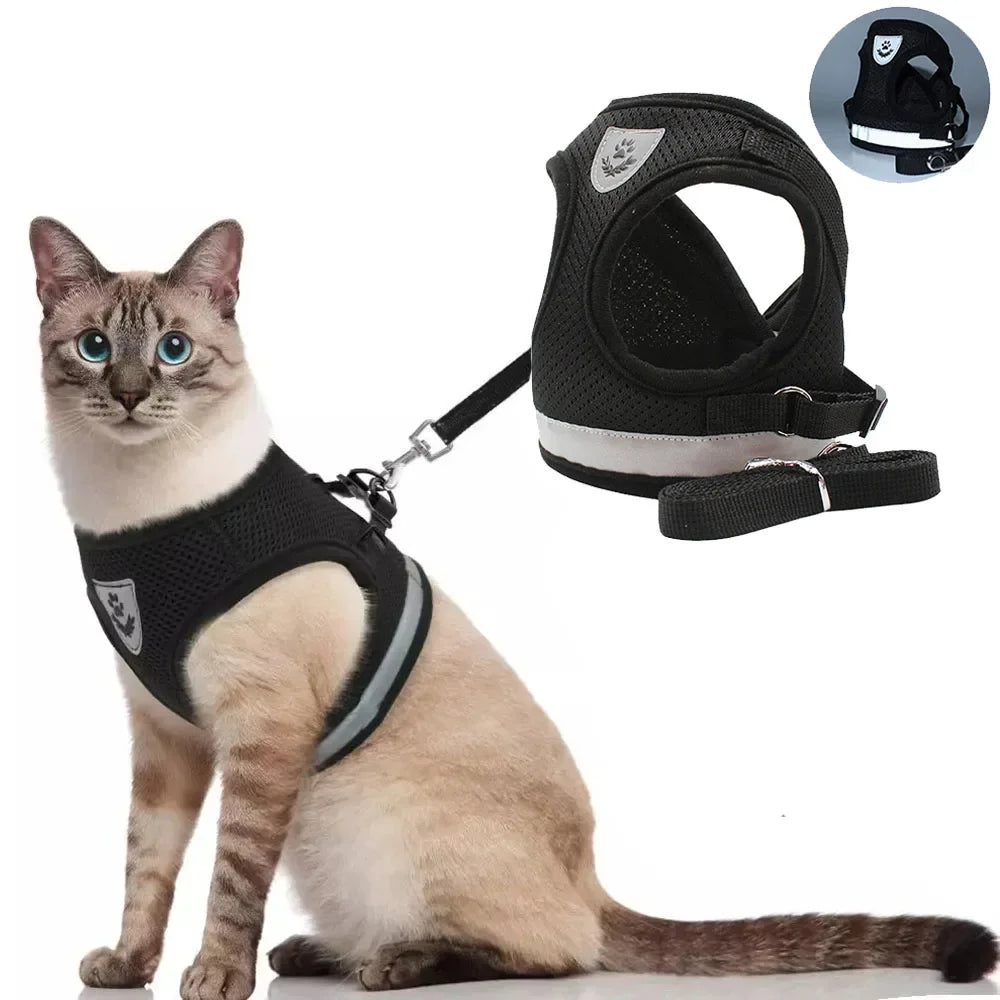 Conjunto de Coleira para Gato, Colete Ajustável Refletivo Anti-Fuga, Coleira para Cães Pequenos, Suprimentos para Filhotes e Gatos