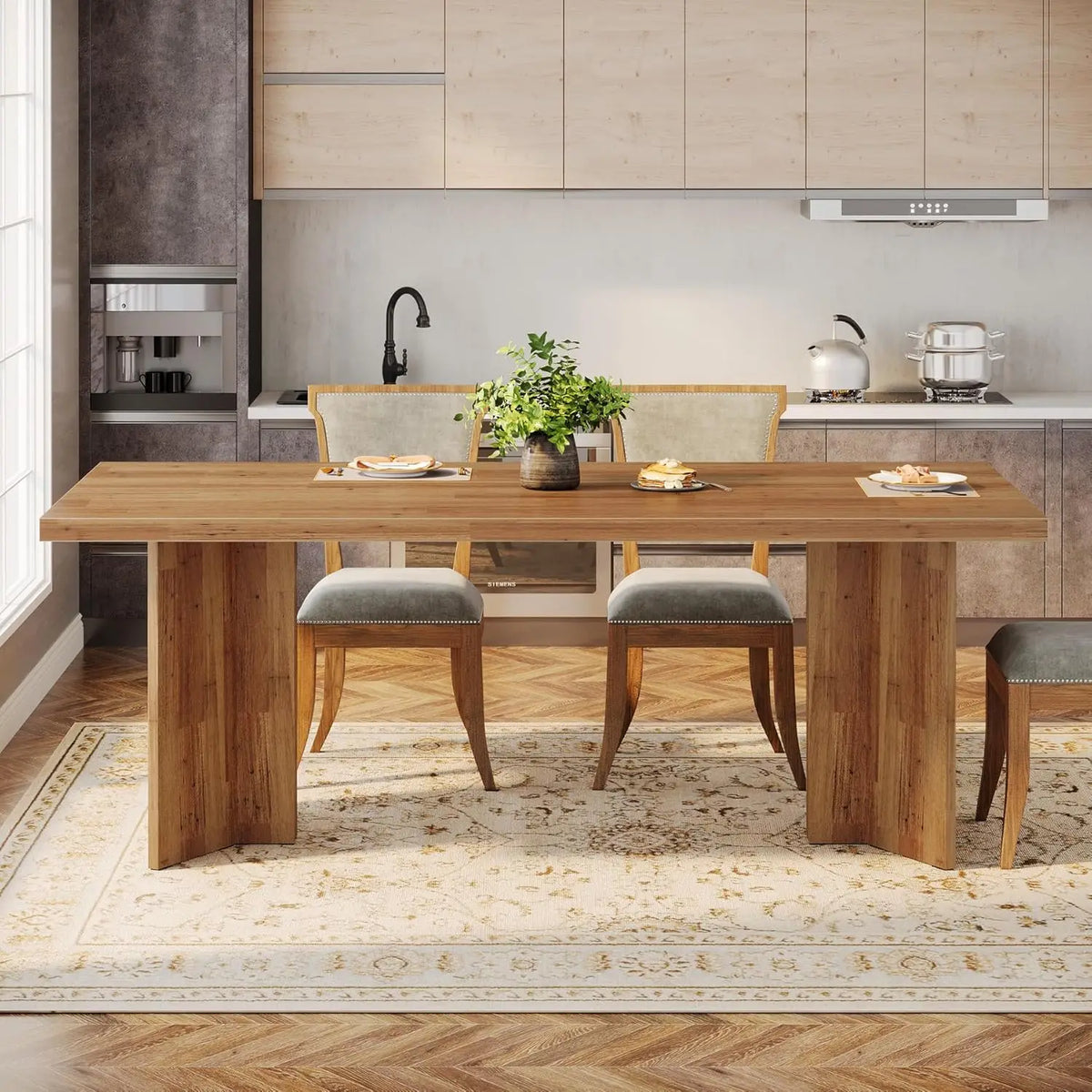 Mesa de Jantar Estilo Fazenda para 4 a 6 Pessoas, Mesa Retangular de Madeira de 63 Polegadas com Tampo Grande e Estrutura Robusta, Personalizada