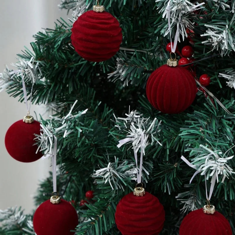 12 peças de enfeites de Natal em veludo para pendurar na árvore, decorações de Natal, bolas de Natal em tom bordô, decoração natalina.