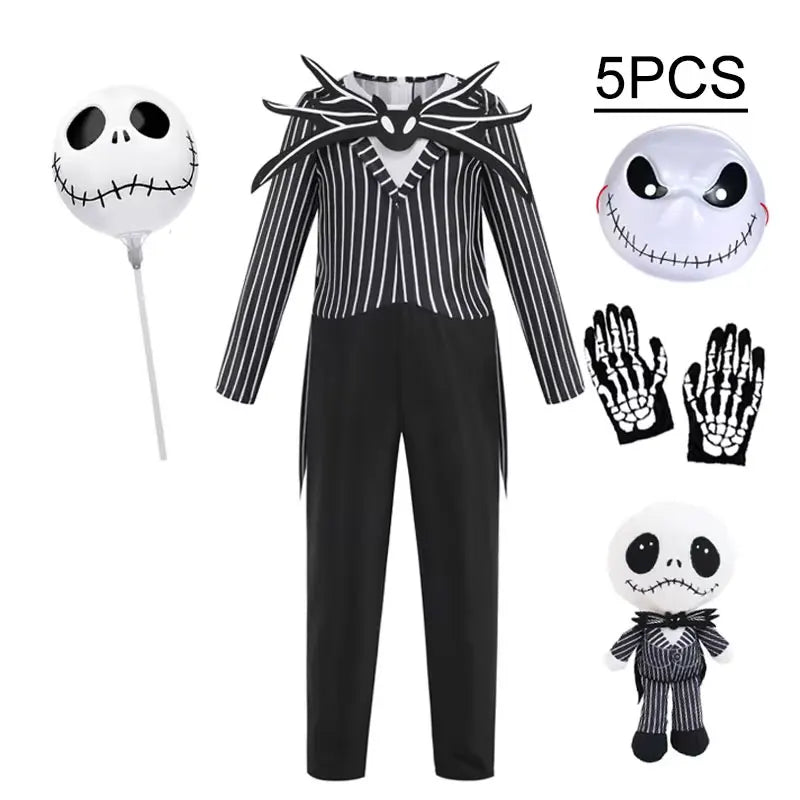 Fantasia infantil de Jack Skellington, fantasia de pesadelo antes do natal, roupa listrada para meninos, conjunto de fantasia para festa de Halloween