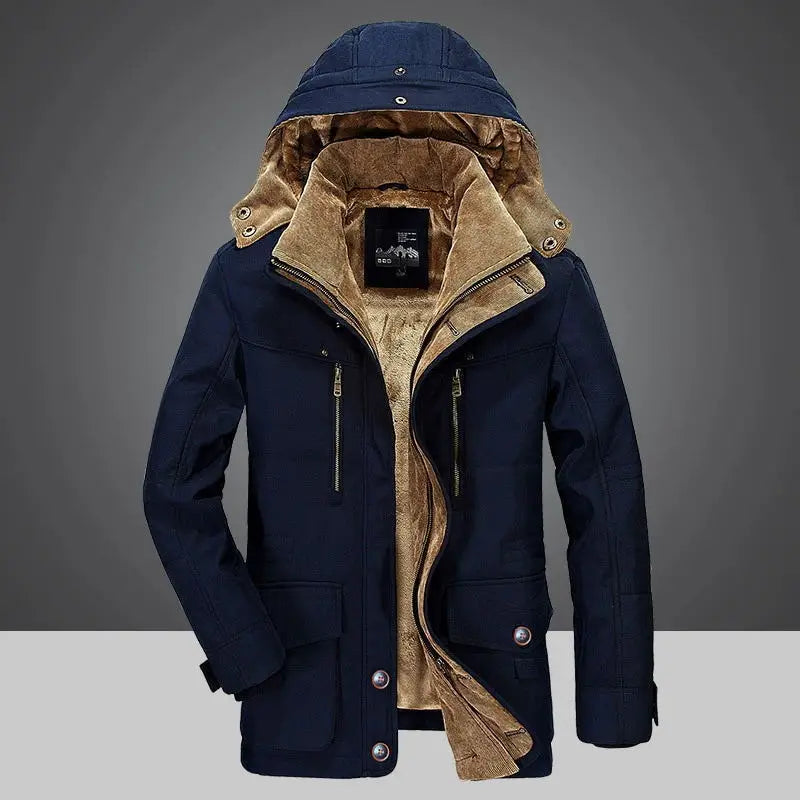 Men's Winter Jacket Parka Plus Velvet Thick Multi Pocket Jackets Solid Parkas Male Plus Size Windproof Fleece Warm Thick Coats