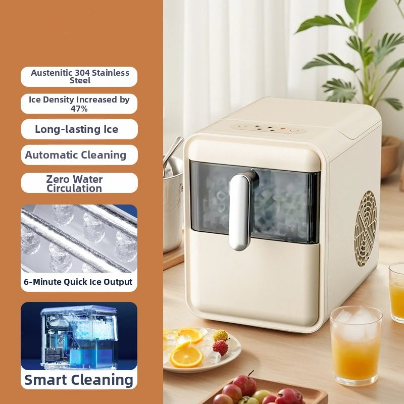 Máquina de Fazer Gelo Portátil 15KG/Dia - Mini de Bancada para Casa/Dormitório/Escritório, Desligamento Automático, Perfeita para Cafeterias/Lojas de Chá (Branca)