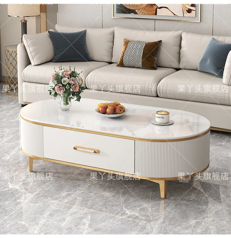 Mesa de Jantar, Mesa de Centro para Escrita e Café, Gavetas Móveis, Mesa Lateral de Luxo com Armazenamento para Sala de Estar, Mesa Auxiliar Moderna, Móveis Modernos