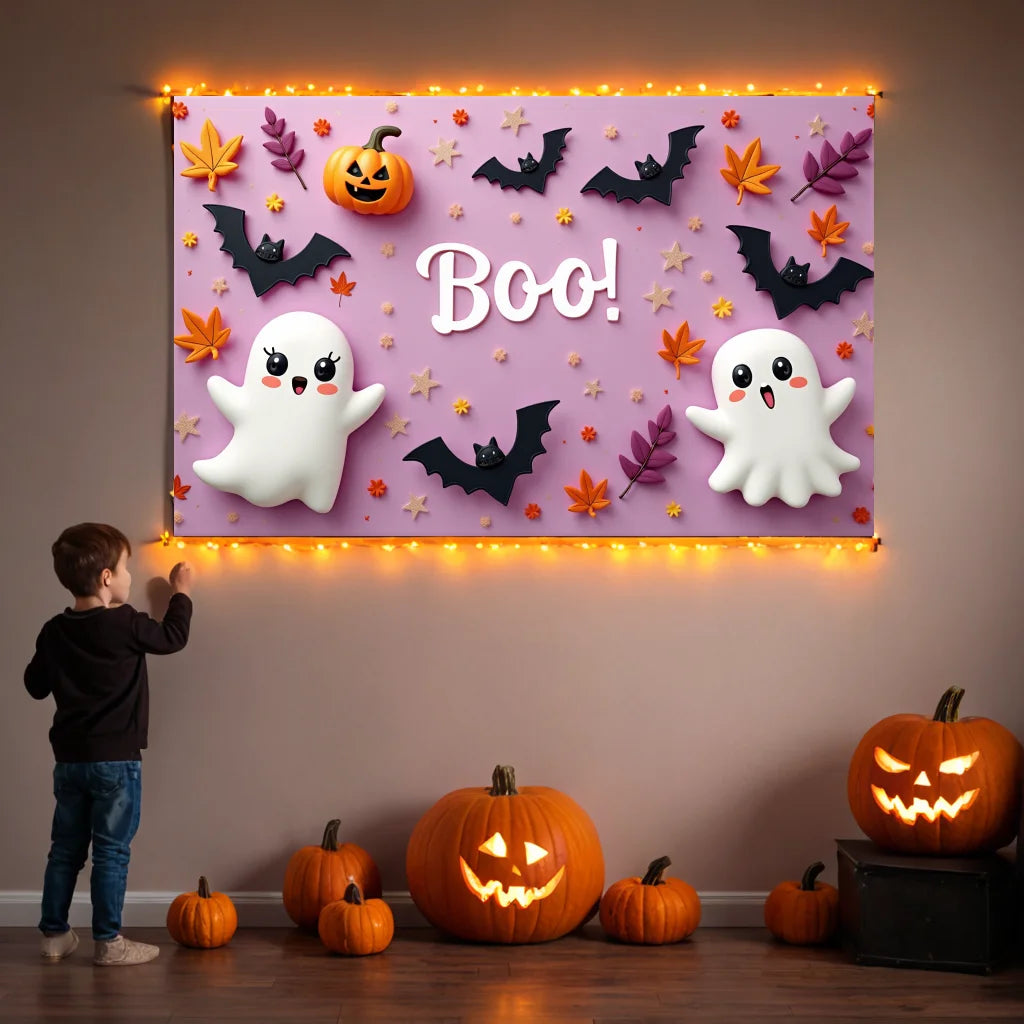 Decoração Halloween Backdrop, Parede Rosa, Fantasma Assustador, Abóbora Saltitante, Fotografia, Birthday Party, Raparigas, Bebé, 180x110cm