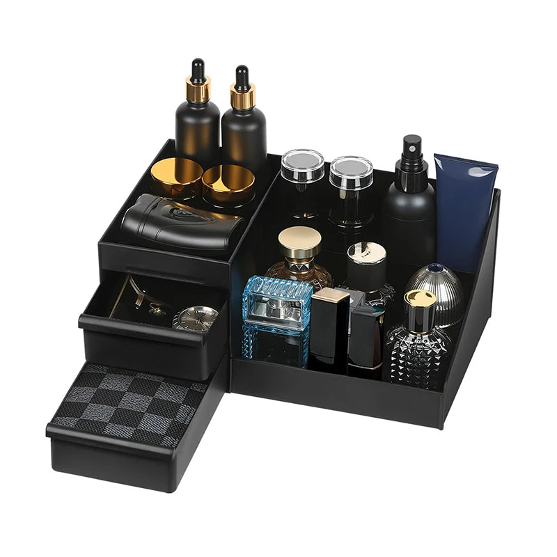 Organizador para homens, suporte para colônia para penteadeira, suporte para perfume, organizador de bancada de banheiro com gavetas