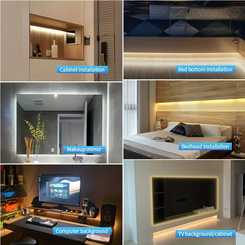 Fita de Luzes LED COB com Sensor de Movimento USB 5V Regulável 320LED/m Flexível para Armário Cozinha Guarda-Roupa Iluminação de Fundo para TV
