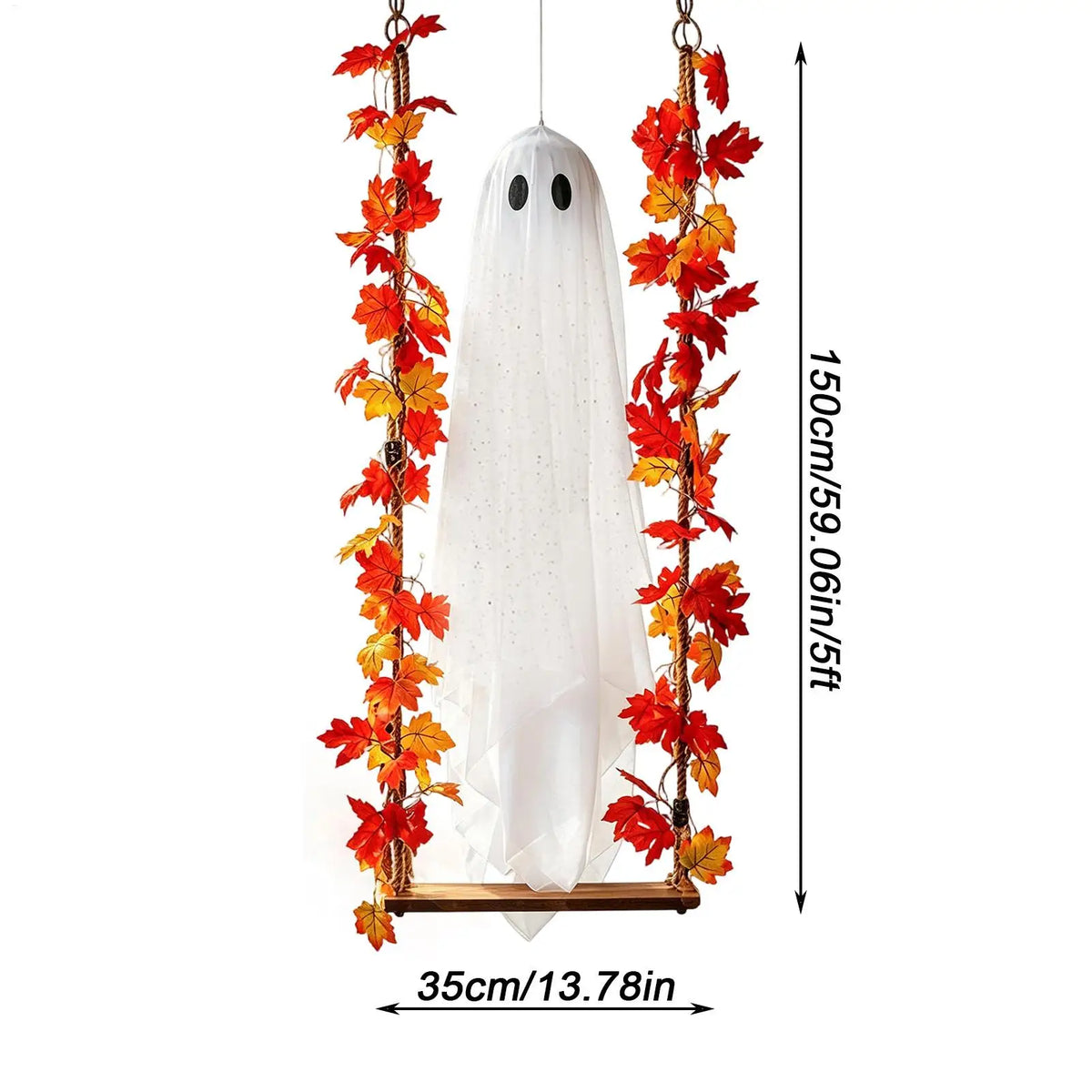 Decoração de Varanda para Halloween: Fantasma Balançante Brilhante com Chapéu de Bruxa e Luz para Pendurar no Jardim