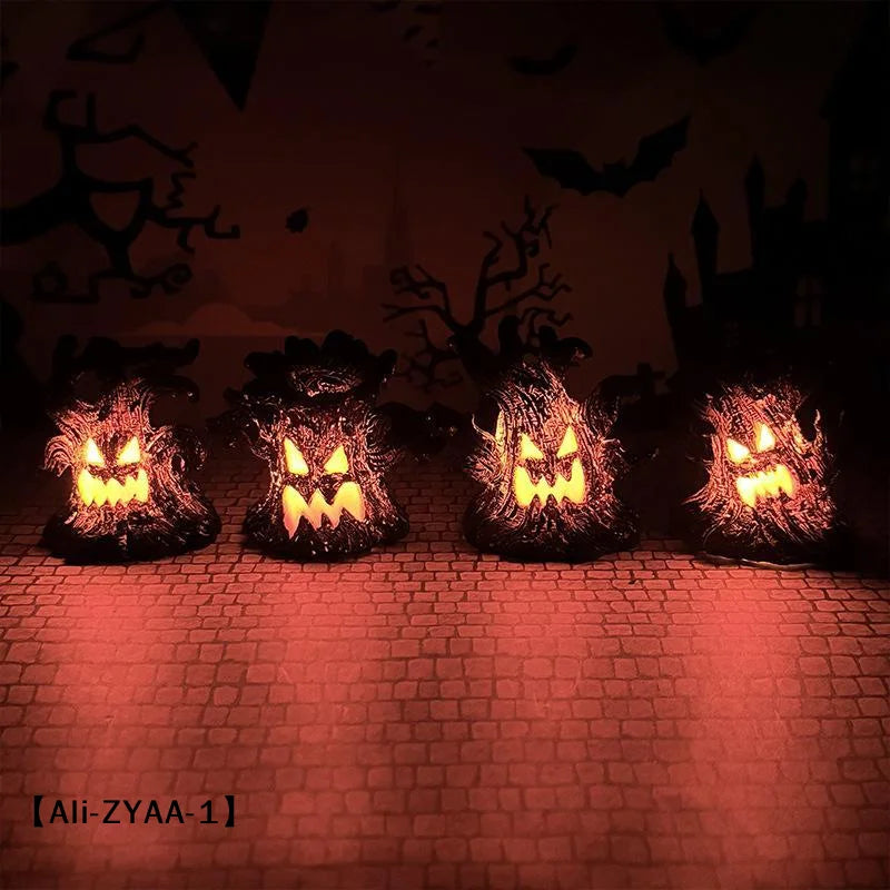 【A】Decoração de Árvore Assustadora Iluminada para Halloween com Luz LED Quente, Construção em Resina para Festa de Halloween, Decoração de Mesa e Casa Assombrada