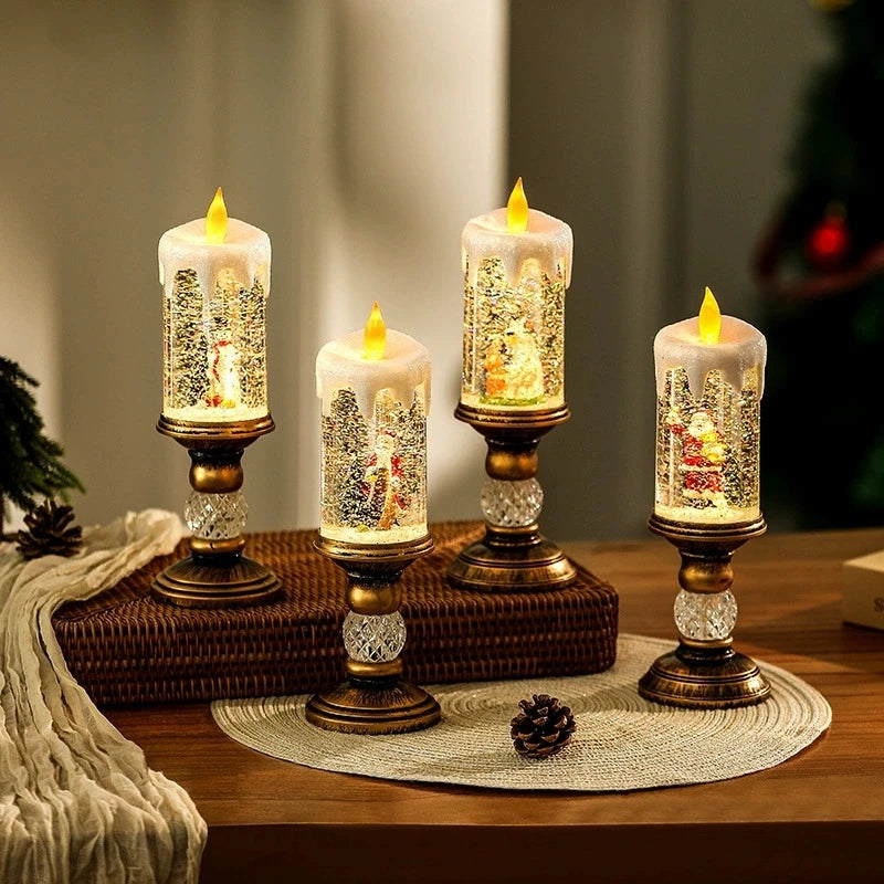 Decorações de natal lâmpada vento vela castiçal neve floco caixa música criativo presente natal arranjo cena