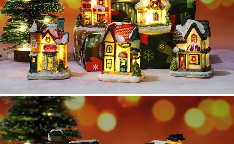 Natal led luz casa enfeites de árvore de natal led resina pequena vila casa natal brilho decoração presente feliz ano novo decorações dc05