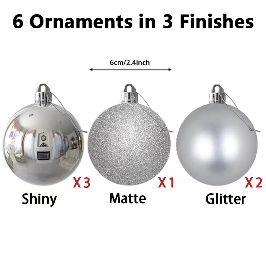 Conjunto de enfeites de bolas de natal, 3/4/6cm, enfeites inquebráveis de natal, bolas suspensas para festa de feriado, decoração de casamento (tira e azul)