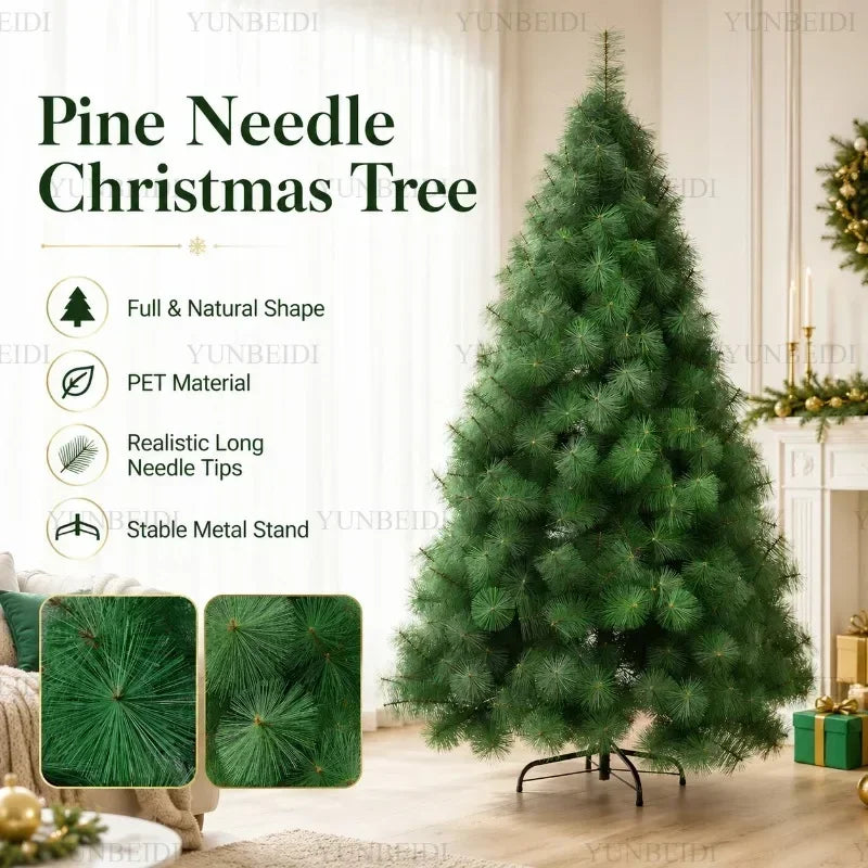 Árvore de Natal Artificial com Agulhas de Pinheiro PET e Luzes LED, de 90cm a 240cm, Grande Decoração de Natal para Casa
