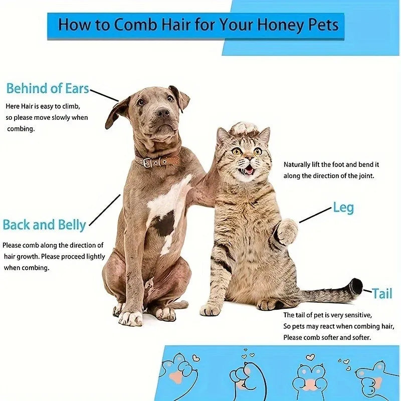 Escova de Cuidado para Cães e Gatos de Uso Duplo 20×10×5.5cm, Escova Autolimpante com Agulhas Curvas de Ponta Redonda, Cabo Ergonômico para Animais de Estimação