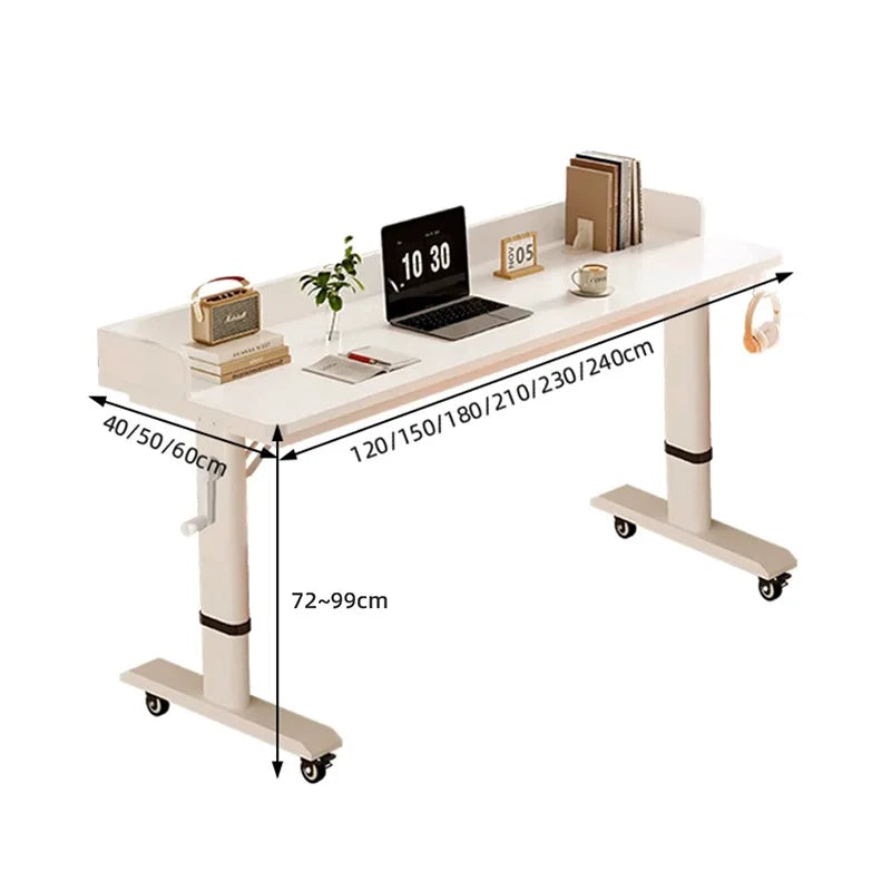 Mesa para laptop com cama ajustável e rodas |   Mesa de computador com rodinhas para móveis de quarto |   Mesa de madeira maciça com manivela manual