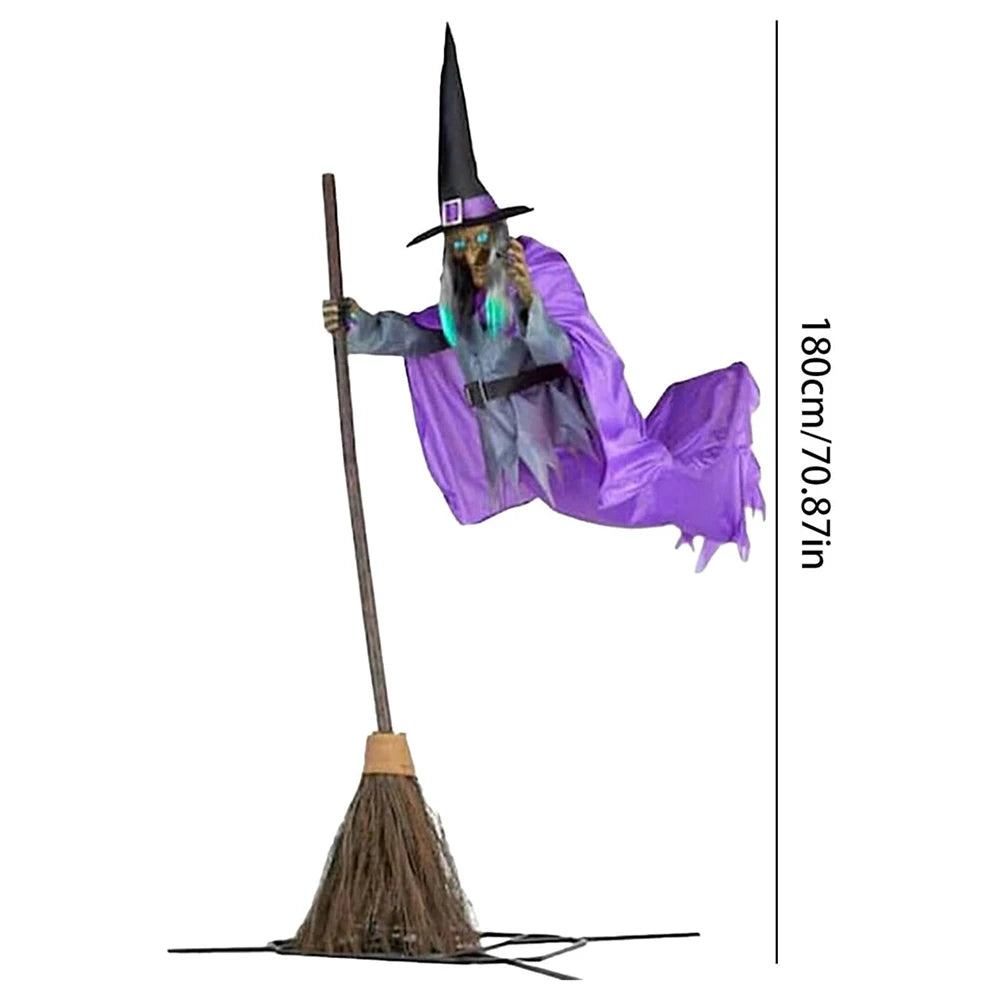 Decoração de Halloween: Bruxa Voadora com Sons e Luzes Assustadores – Fantasia Divertida de Bruxa Assustadora para Jardim, Quintal, Gramado e Ambientes Internos
