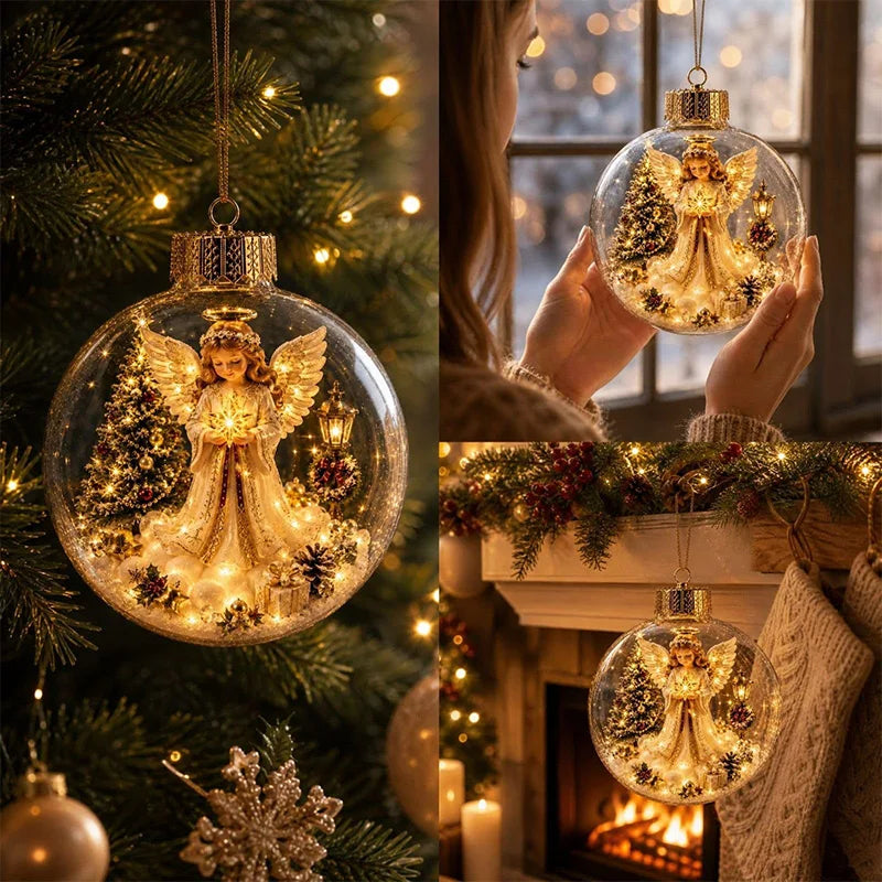 Bola de Diorama de Natal Transparente, Enfeite Luminoso, Cenário Festivo, Enfeite para Pendurar na Árvore de Natal, Decoração de Inverno para Festas e Casa, Enfeite para Janela, Natal