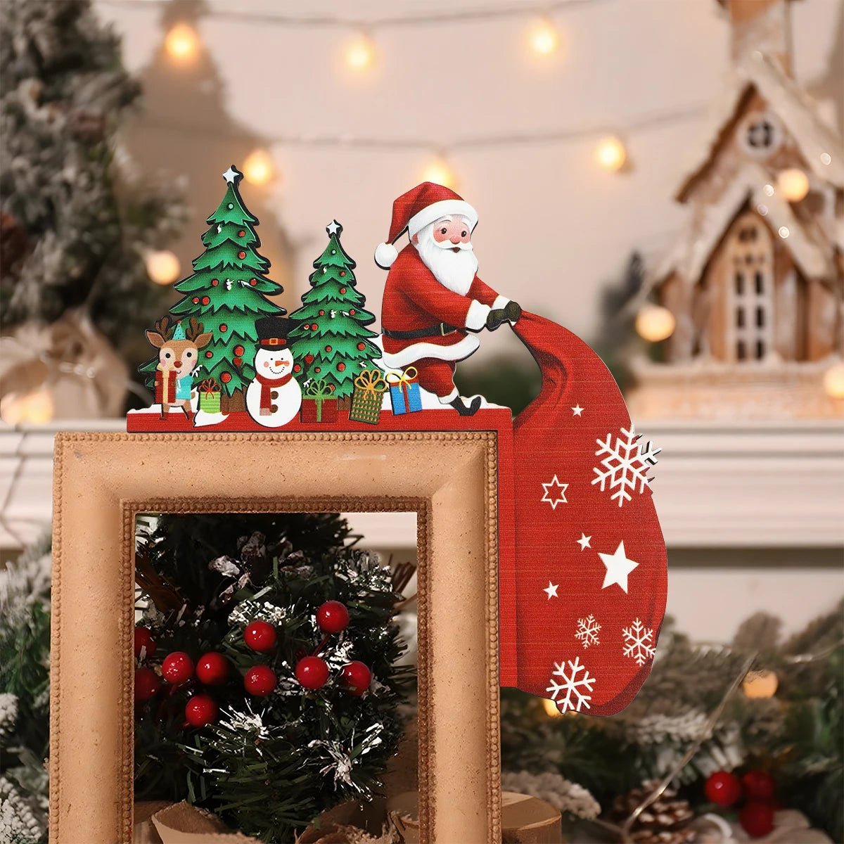 Decoração de moldura de porta de natal decoração de feliz natal para casa 2025 pingente enfeites de madeira de natal Navidad Natal presente de ano novo