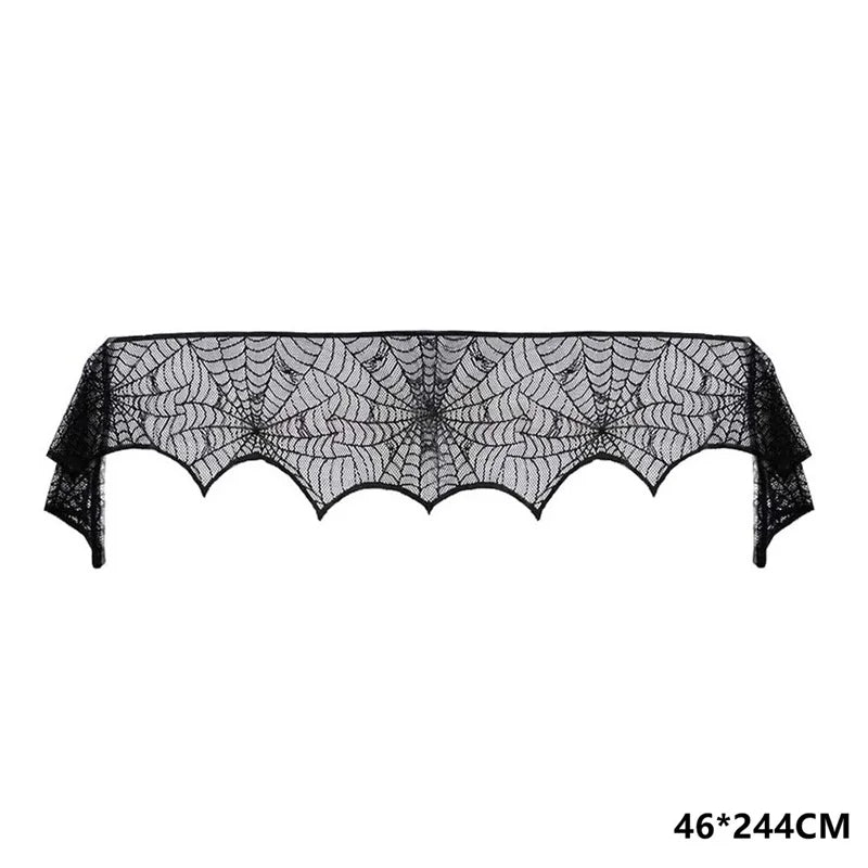 Kit de Decorações de Halloween: Toalha de Mesa com Teia de Aranha, Caminho de Mesa, Decoração para Lareira, Toalha de Mesa com Renda e Teia de Aranha, Decoração para Festa de Halloween - Kasa & Pet