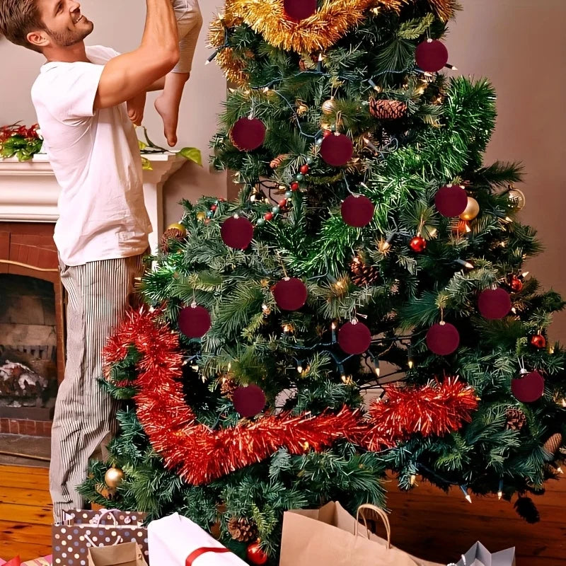 Ornamentos de bola de natal de veludo vermelho bola de natal decoração árvore de natal pendurado bola flocada pingente