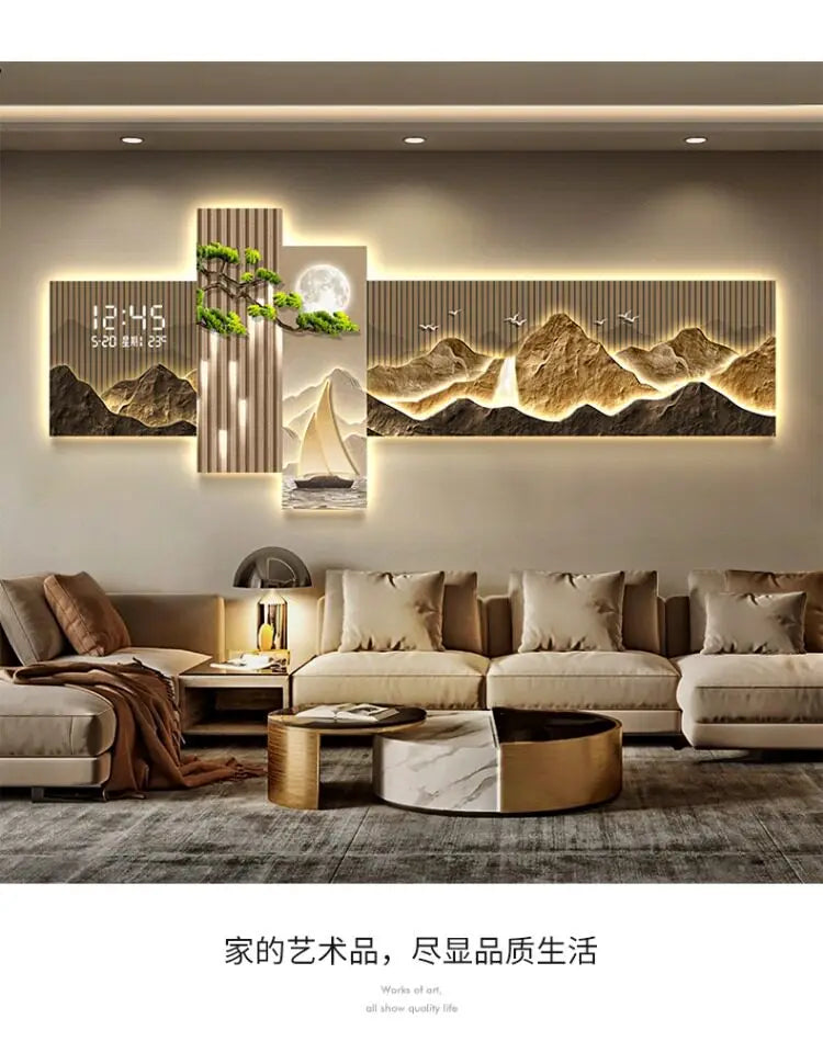Pintura Decorativa LED Moderna para Sala de Estar, Decoração de Casa, Relógio Eletrônico, Pintura de Parede para Corredor, Quarto e Fundo de Sofá