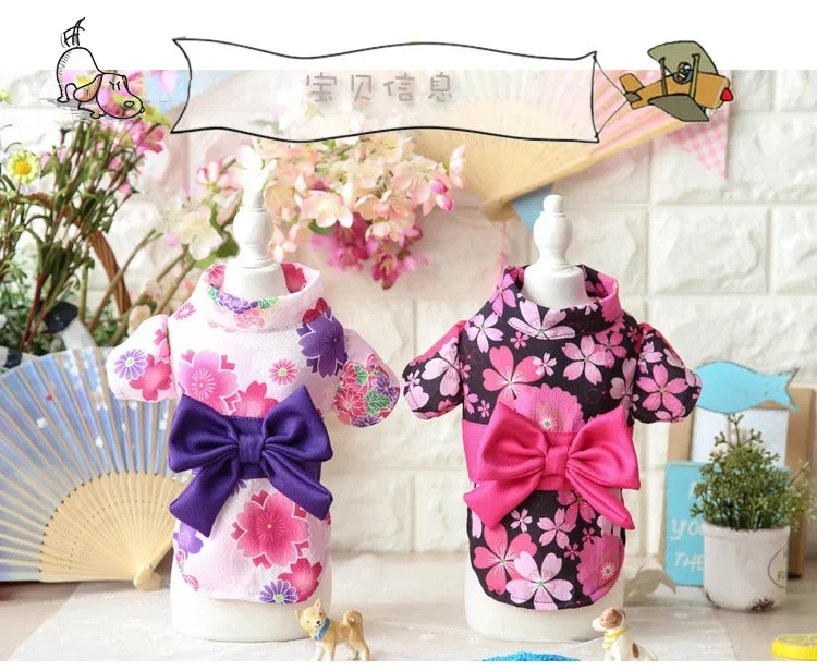 Japonês animal de estimação quimono poodle gato roupão flor cereja sakura verão filhote de cachorro primavera roupas para animais de estimação saia flor kitty vestido quimono