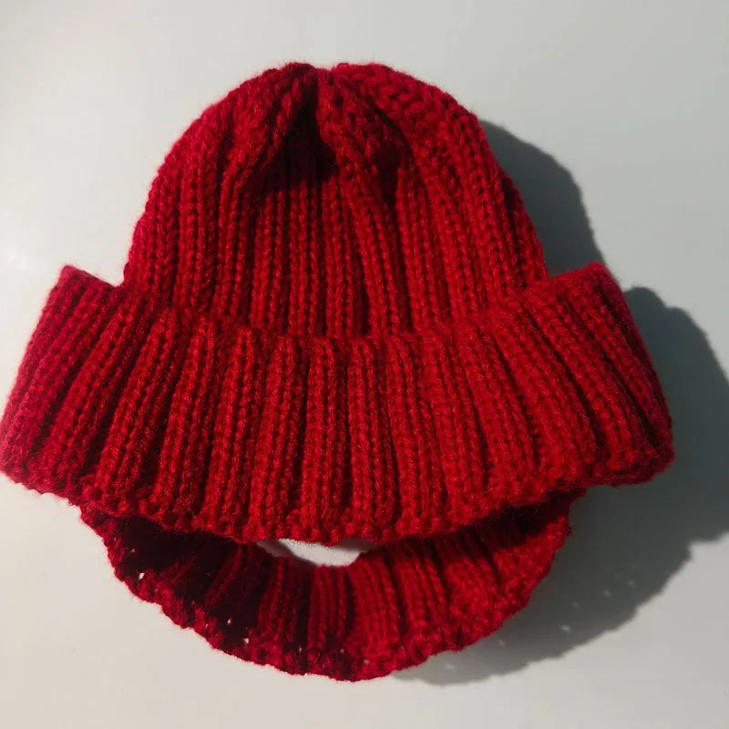 Chapéu de malha para animais de estimação, gorro vermelho quente para cachorro com buracos para orelha, chapéu festivo de inverno para animais de estimação, cães pequenos e médios, chapéu de ano novo, presente
