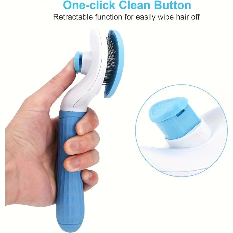 Escova para Remoção de Pelos de Gatos e Cães com Mecanismo de Um Toque - Pente de Higiene para Animais de Estimação de Alta Resistência