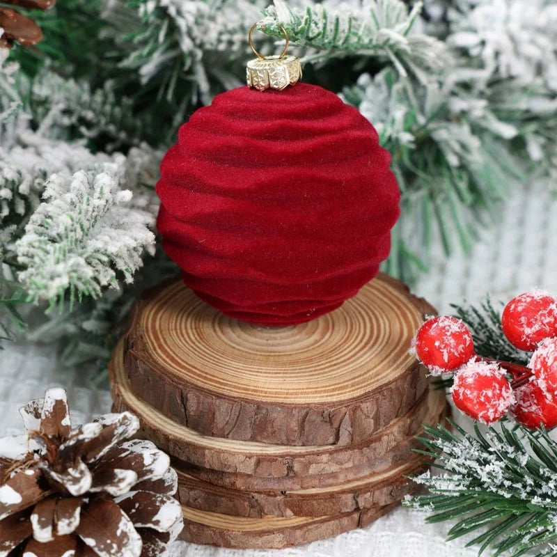 12 peças de enfeites de Natal em veludo para pendurar na árvore, decorações de Natal, bolas de Natal em tom bordô, decoração natalina.