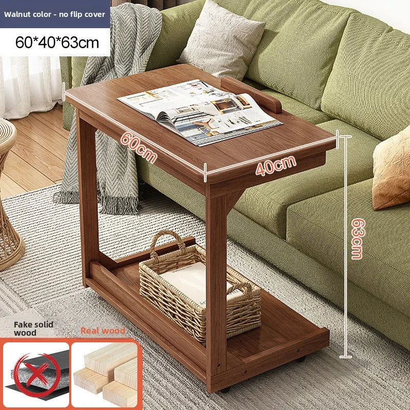 Mesa de centro móvel de madeira maciça, prateleira de armazenamento para sala de estar, mesa lateral dobrável para sofá de sala de estar, mesa de cabeceira de madeira maciça para quarto