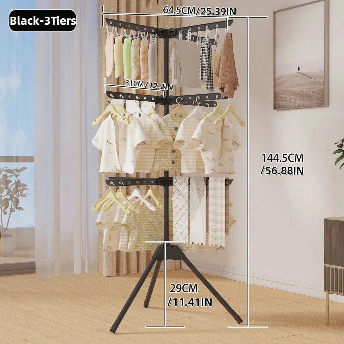 Varal de Chão para Secar Roupas, Uso em Quarto, Cabideiro Doméstico, Varal de Roupas Móvel e Dobrável para Varanda