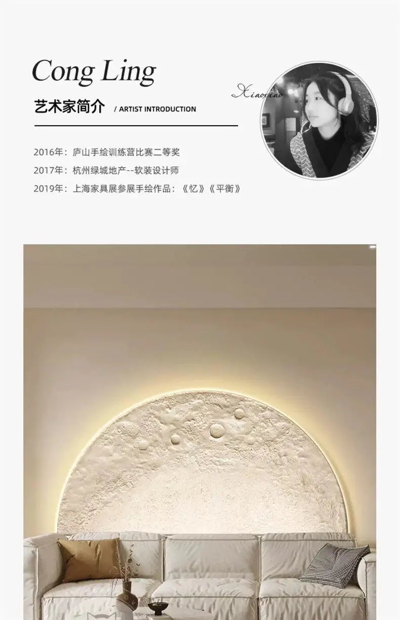 Pintura Decorativa para Sala de Estar com Tema Lunar, Pintura com Lâmpada LED de Parede, Painel de Fundo, Sensação de Alto Padrão, Pintura Suspensa em Arenito