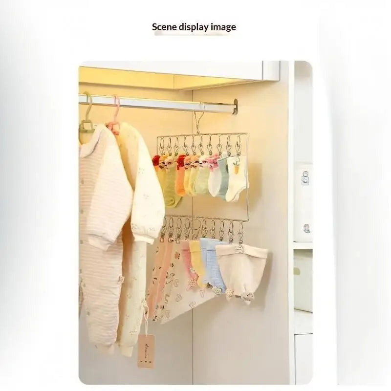 Varal de roupa em aço inoxidável com vários prendedores, resistente à ferrugem, economiza espaço, ideal para meias, roupa interior, varanda e lavanderia [YY32].