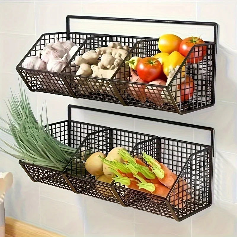 Prateleira de armazenamento para cozinha, organizador multifuncional de vegetais e condimentos, prateleira de parede com cestos suspensos