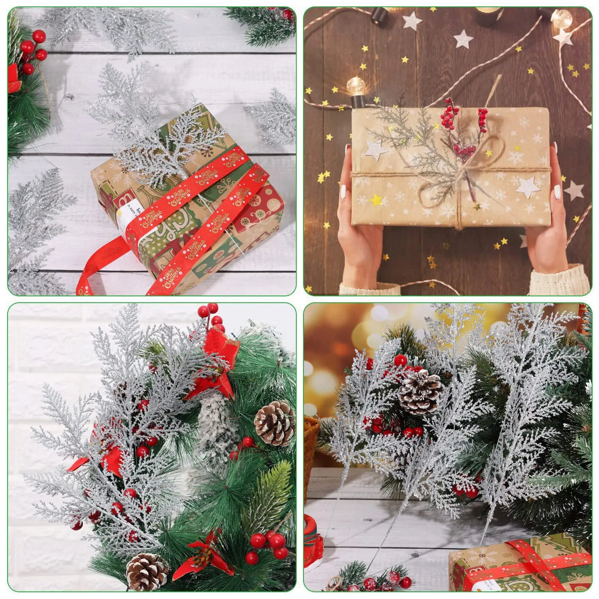 Decoração de natal glitter ramos bagas buquê de flores artificiais enfeites de árvore de natal para casa ano novo 2025 navidad