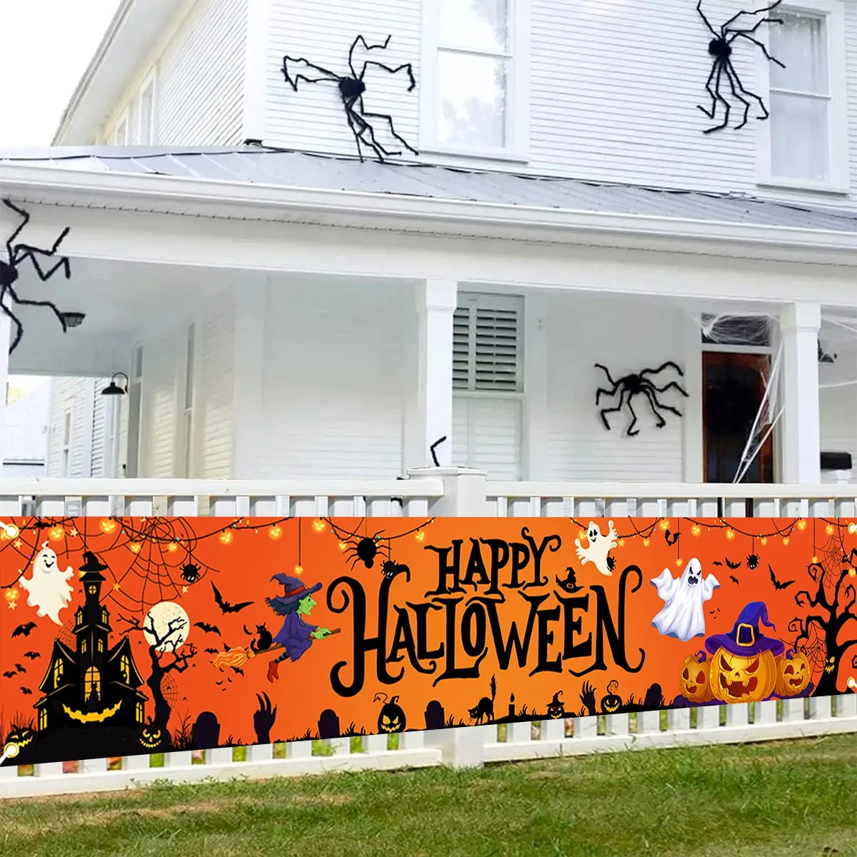 Feliz dia das bruxas banner halloween abóbora festa sinais tema assustador banner decorações cerca quintal varanda sinal ao ar livre decoração de terror