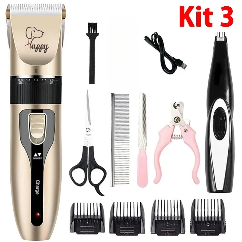 Kit de Tosa Elétrico Recarregável para Cães e Gatos, com Máquina de Cortar Pelos e Lixadeira de Unhas Silenciosa