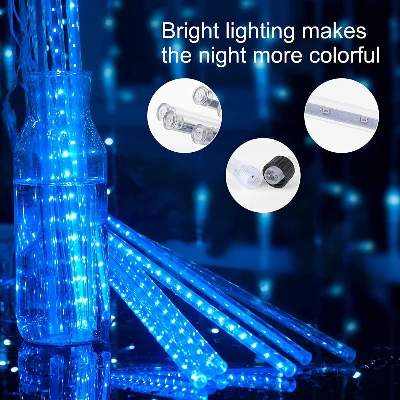 Luz Solar LED de Chuva de Meteoros, Cordão de Luzes para Feriados, Decoração de Jardim à Prova d'Água, Guirlanda LED para Exterior, Decoração de Natal