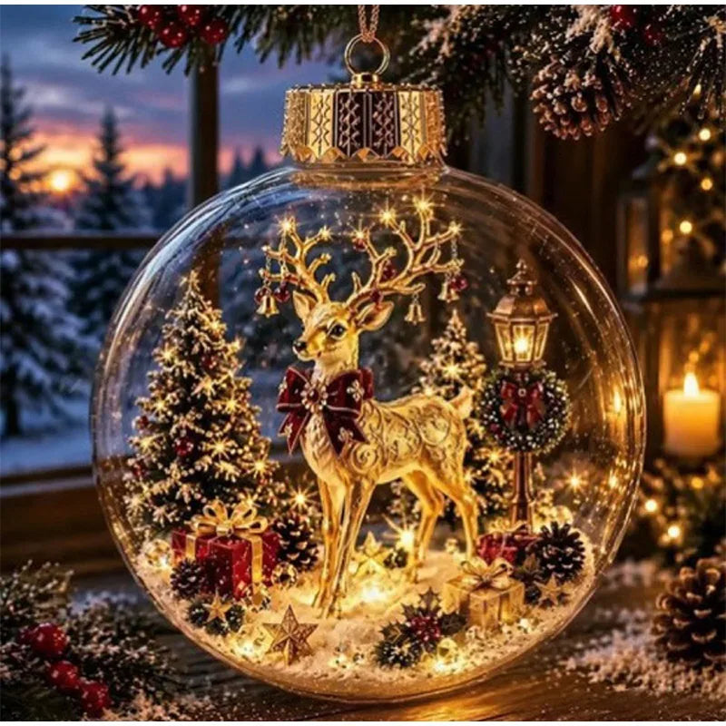 Nova Bola de Enfeite de Natal Transparente com Luzes, Decoração para Cenário Natalino, Brinquedo para Pendurar na Árvore de Natal, Diorama de Inverno, Enfeite para Janela de Natal