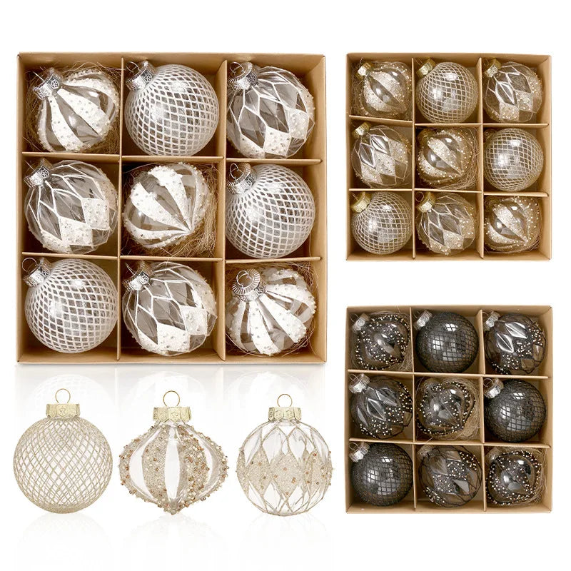 Conjunto de enfeites de bola de natal 8cm decoração de festa inquebrável pet decorações de árvore de natal bola de ouro para decoração de festa de feriado de natal