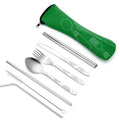 7 pçs/set conjunto de talheres de aço inoxidável ao ar livre portátil saco pano faca garfo colher pauzinhos palha flores ricas sete conjuntos